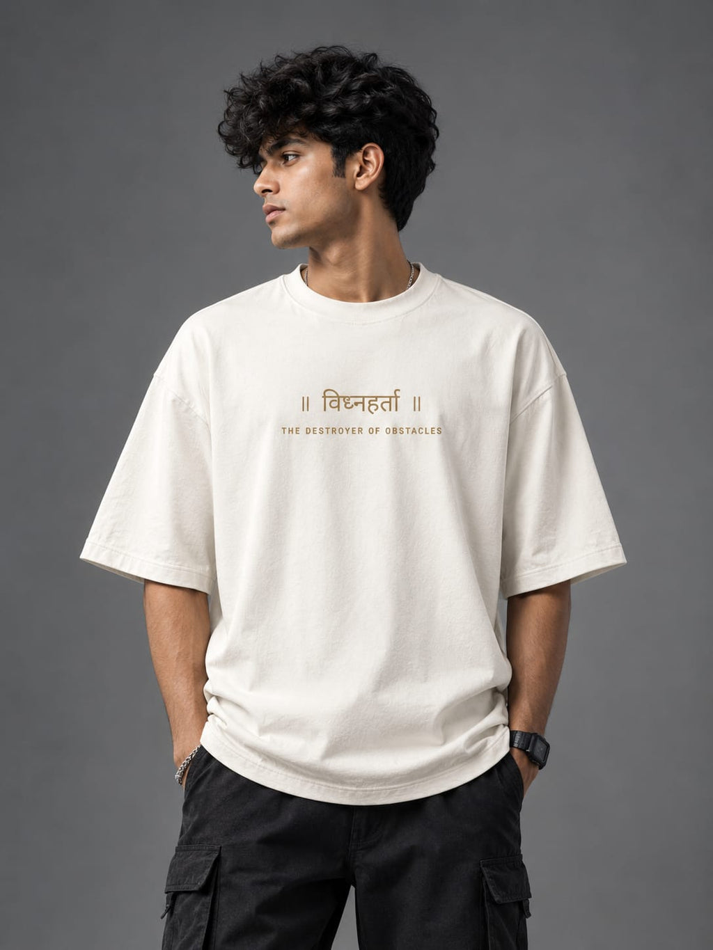 Vighnaharta Oversized Off-White T-shirt