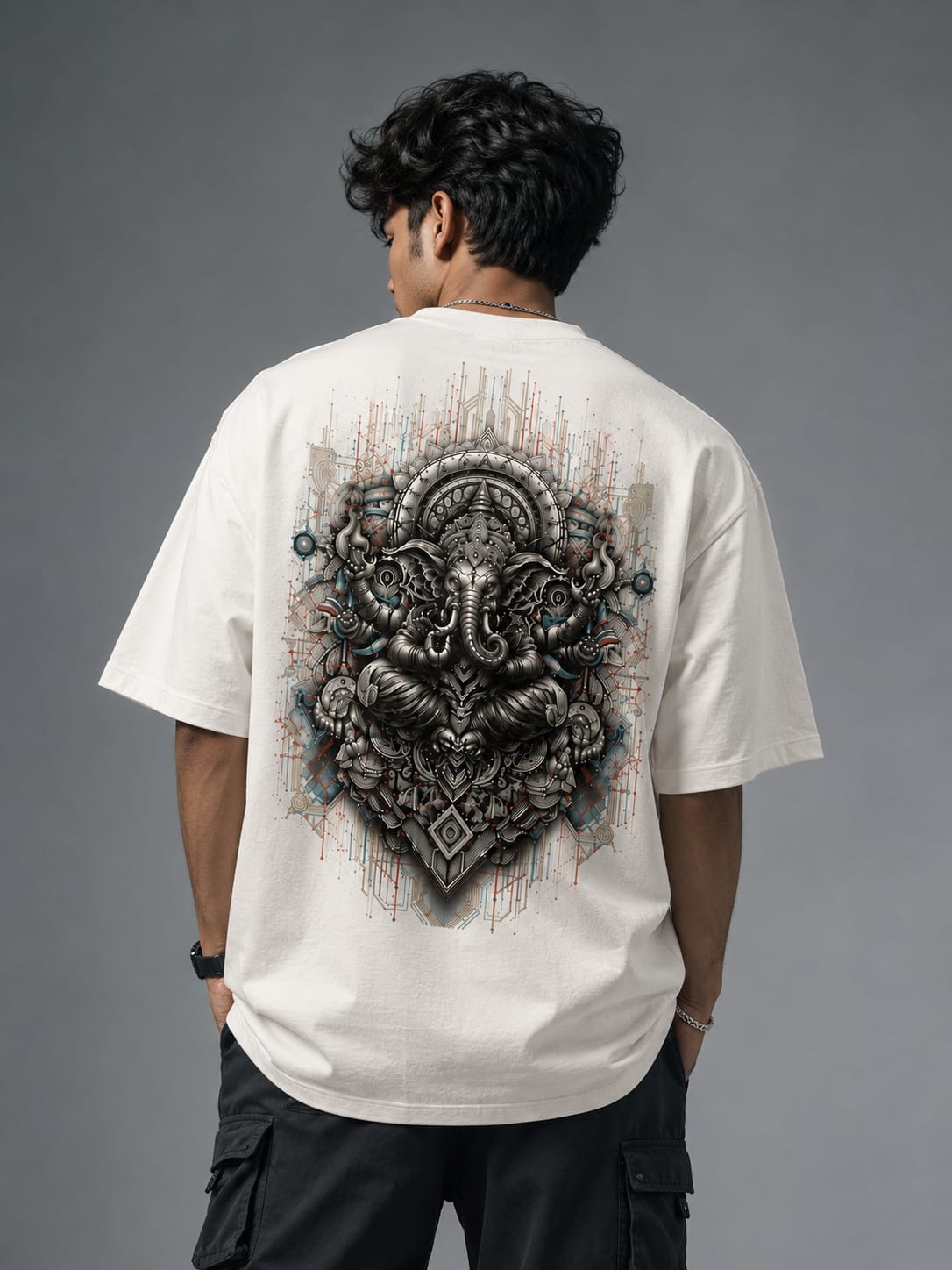 Vighnaharta Oversized Off-White T-shirt